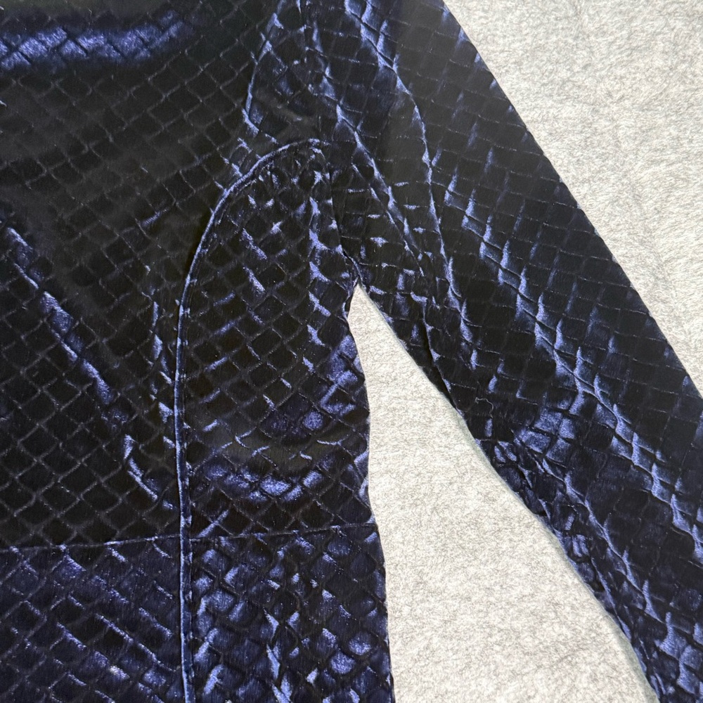 House of London Navy Velvet Mini Dress L Mock Neck Long Sleeve Shoulder Pads ( - Picture 10 of 13